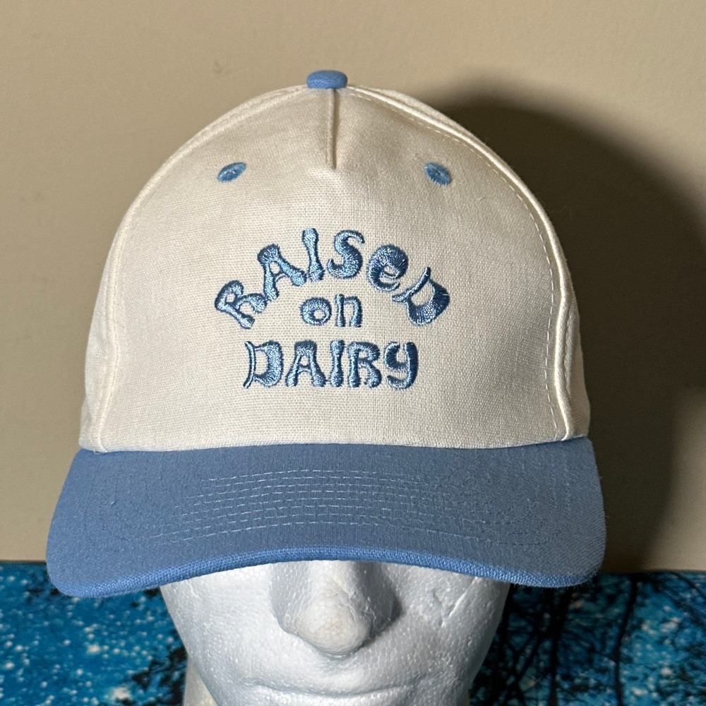 Wondercow Raised On Dairy Snapback Hat Cream Blue Two‎ Tone Trucker Cap